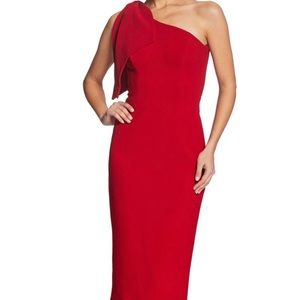 Dress the Population Tiffany One Shoulder Midi Red Bow Dress